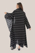 Striped coat with draped collar and long sleeves